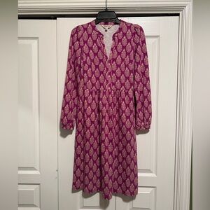 Boden Fuchsia and Cream Long Sleeve Dress
